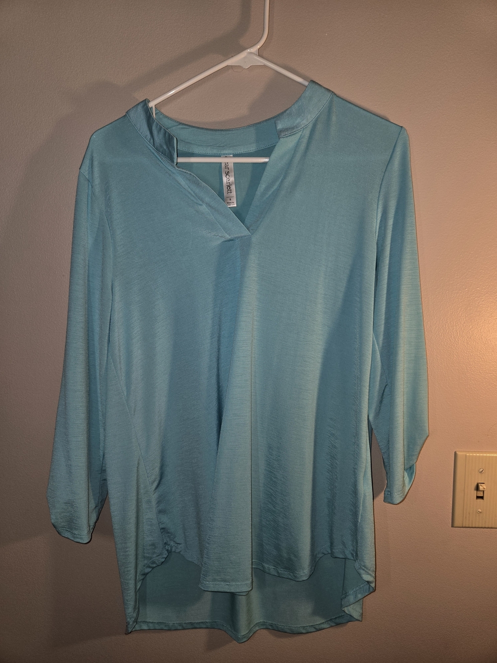 Dear Scarlett Liz Aqua/Teal Blue Tunic Top Small Roll Tab Sleeve